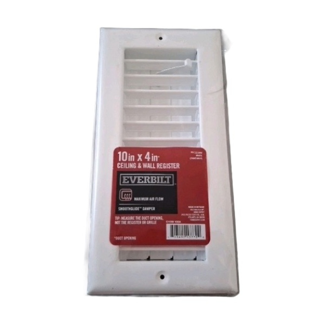 10 In. X 4 In. 1-Way Steel Adjustable Wall/Ceiling Register In White, Air Vent